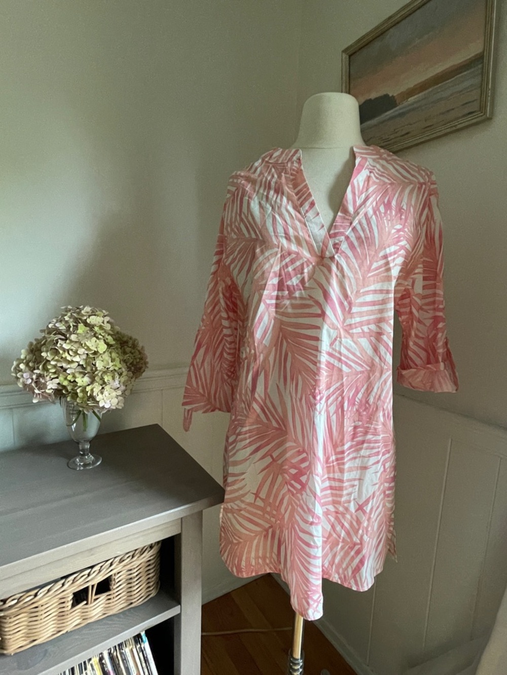 "Top It Off" Pink Leaf Print Tunic